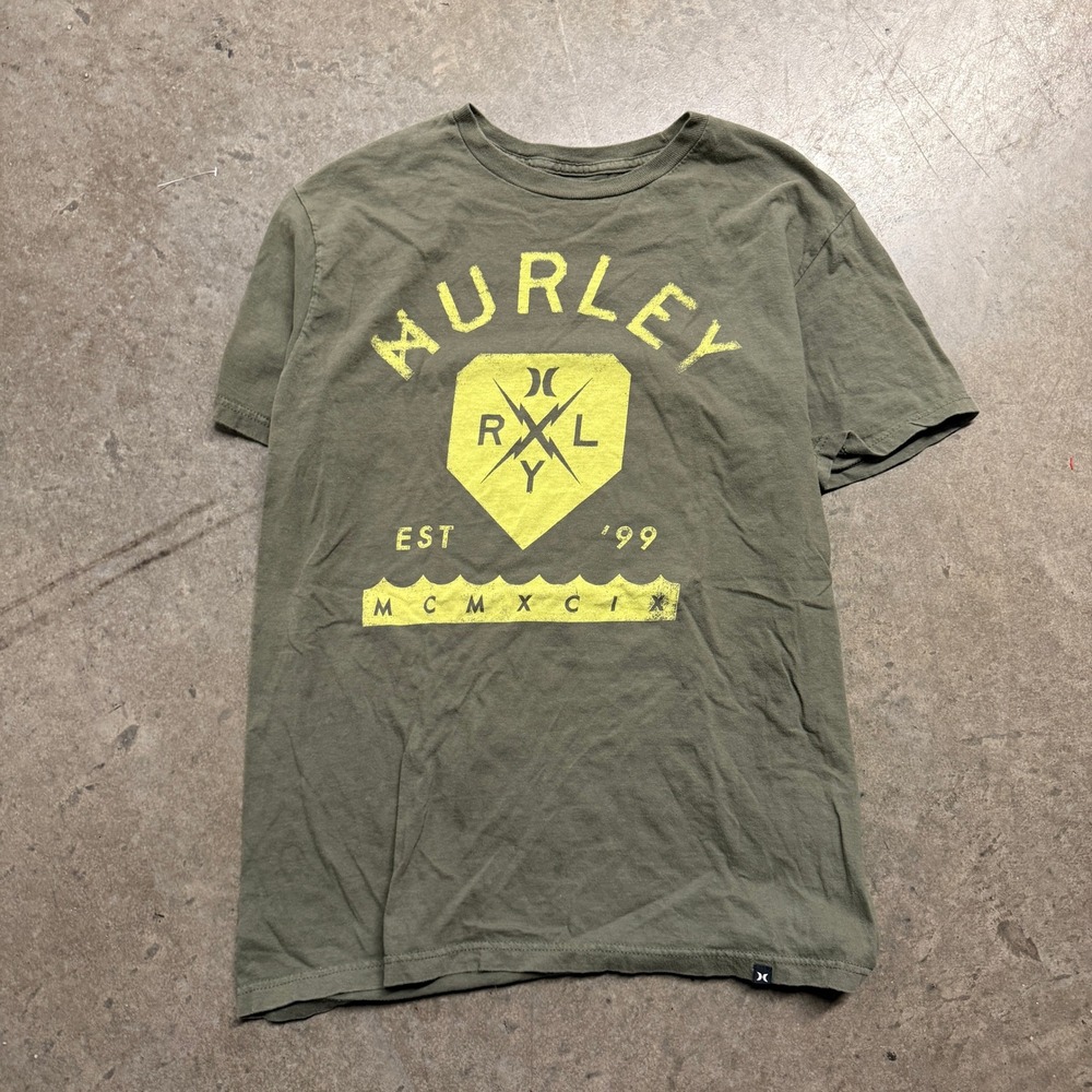Hurley Mens Classic Fit Graphic T-Shirt Olive Green Cotton Short Sleeve Large